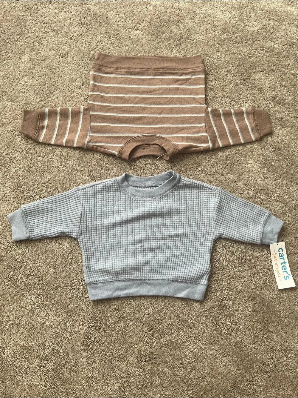 Carter's Blue Knit Pullover & Brown Striped Crewneck Set
